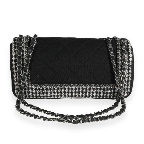 110336 pv Chanel Black White Jersey and Houndstooth Boucle Single Flap Bag