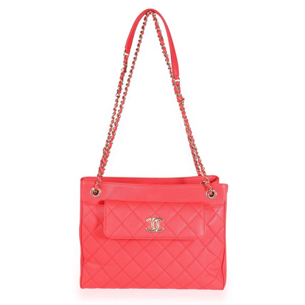 110515 bv Chanel Strawberry Quilted Caviar Shopping Tote