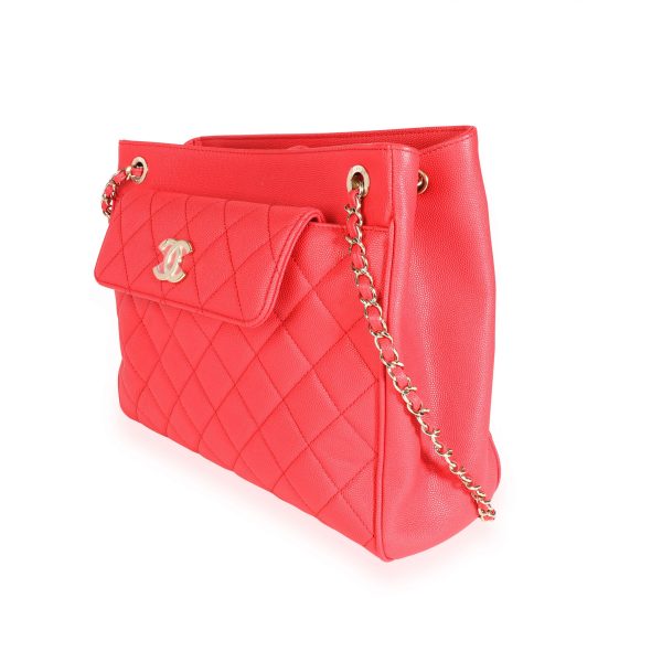 110515 sv Chanel Strawberry Quilted Caviar Shopping Tote