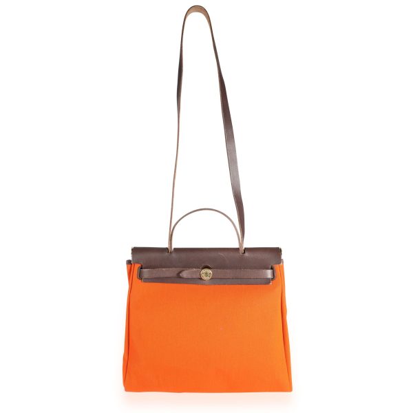 110536 bv 6b3738b0 0835 427a 86ff 327e6d95f54e Hermès Orange Red Toile 2 in 1 Herbag with Ébène Vache Hunter Leather