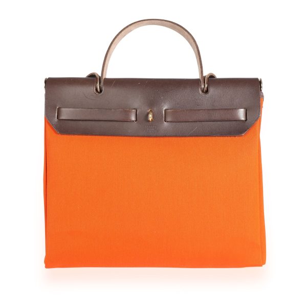 110536 pv 327733bc f126 4ad6 9389 68aa708e8e83 Hermès Orange Red Toile 2 in 1 Herbag with Ébène Vache Hunter Leather