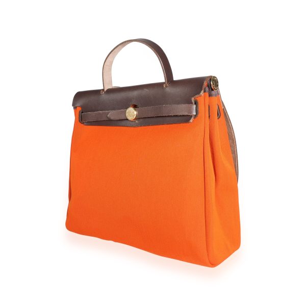 110536 sv 8c813ad9 ef56 4208 adda 9a62bb466b67 Hermès Orange Red Toile 2 in 1 Herbag with Ébène Vache Hunter Leather