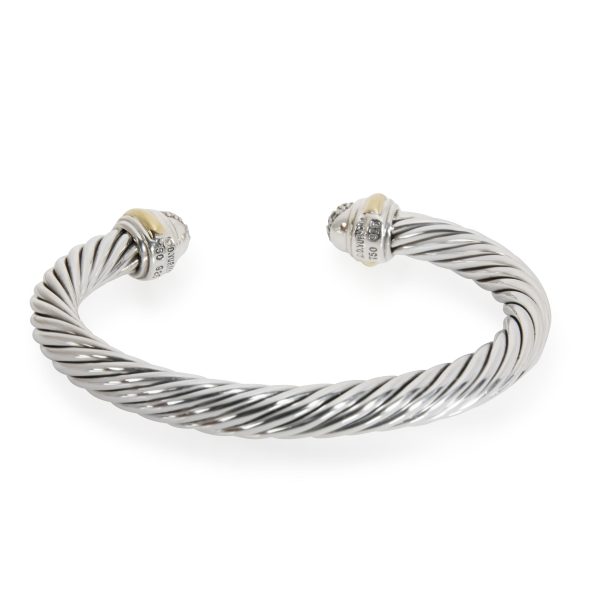 110555 bv David Yurman Cable Classic Diamond Cuff in 18K Gold Sterling Silver 049 ctw