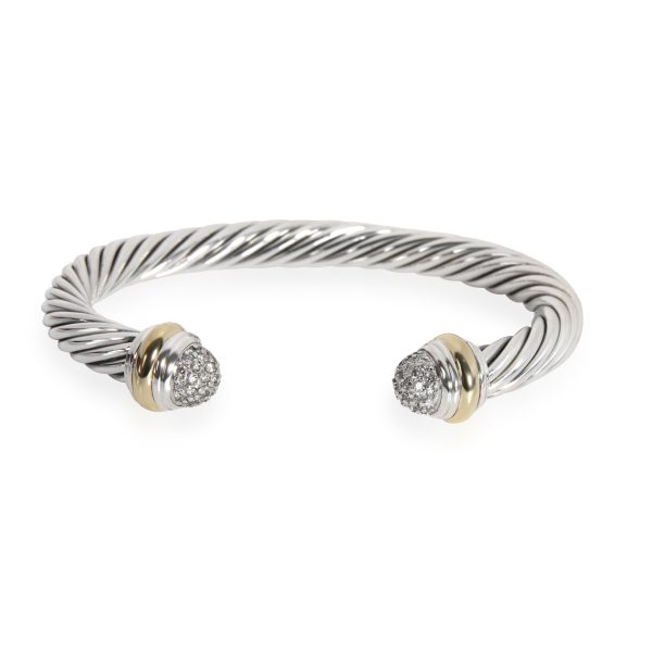 110555 fv David Yurman Cable Classic Diamond Cuff in 18K Gold Sterling Silver 049 ctw