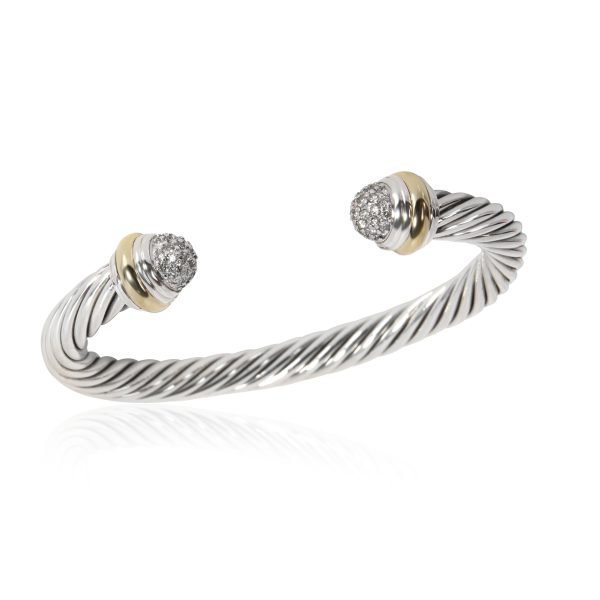 110555 pv David Yurman Cable Classic Diamond Cuff in 18K Gold Sterling Silver 049 ctw