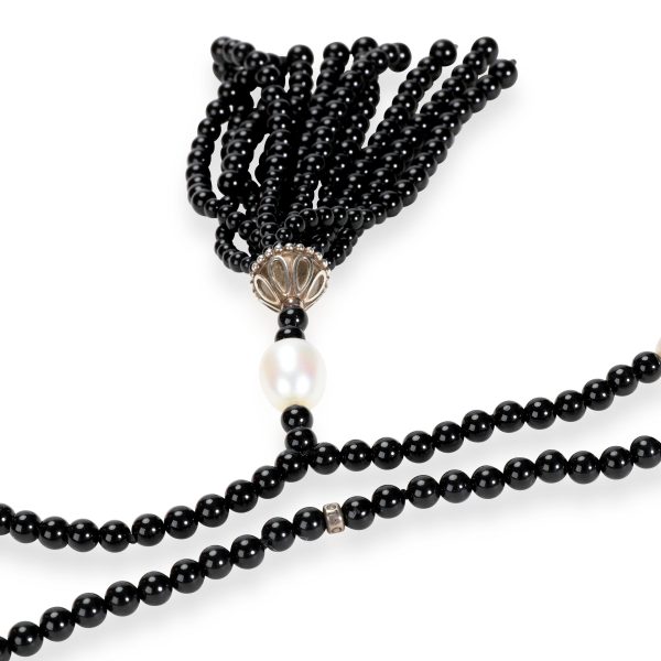 110660 clasp Tiffany Co Ziegfield Tassel Black Onyx Pearl Necklace in Sterling Silver