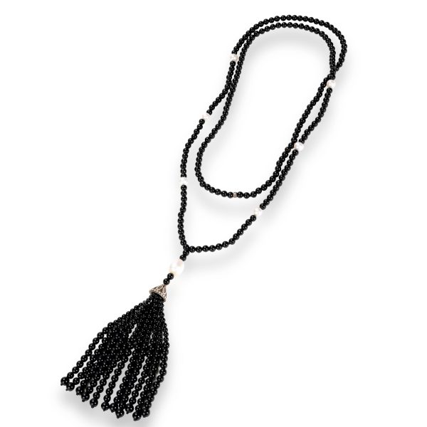 110660 pv Tiffany Co Ziegfield Tassel Black Onyx Pearl Necklace in Sterling Silver