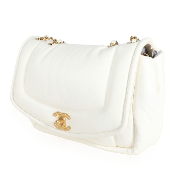 111019 sv Chanel White Lambskin Vintage Puffy Flap Bag