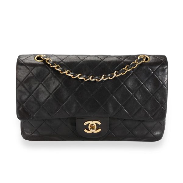 111044 fv Chanel Vintage Black Quilted Lambskin Medium Classic Double Flap Bag