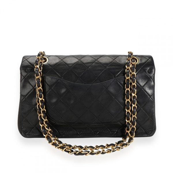 111044 pv Chanel Vintage Black Quilted Lambskin Medium Classic Double Flap Bag