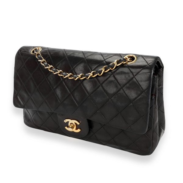 111044 sv Chanel Vintage Black Quilted Lambskin Medium Classic Double Flap Bag