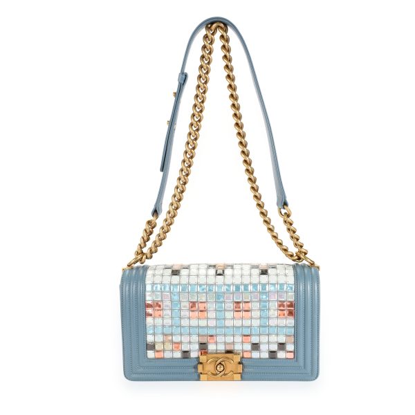 111045 bv Chanel Limited Edition Light Blue Leather Mosaic Medium Boy Bag