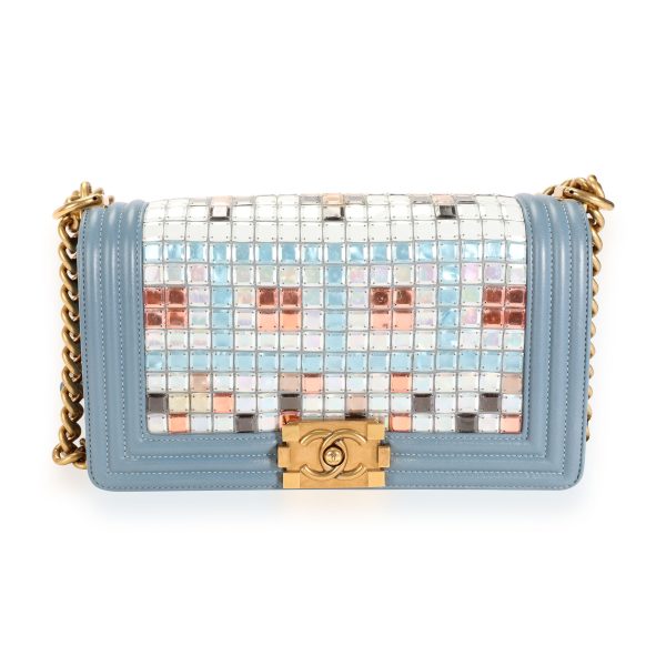 111045 fv Chanel Limited Edition Light Blue Leather Mosaic Medium Boy Bag