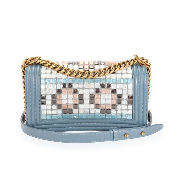 111045 pv Chanel Limited Edition Light Blue Leather Mosaic Medium Boy Bag