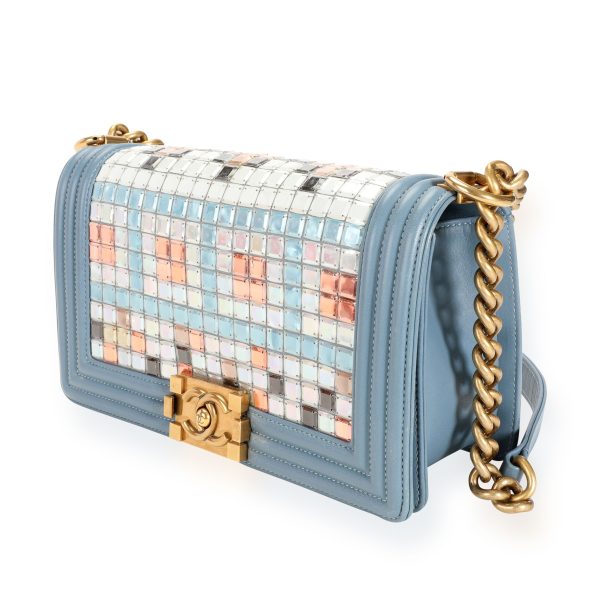 111045 sv Chanel Limited Edition Light Blue Leather Mosaic Medium Boy Bag