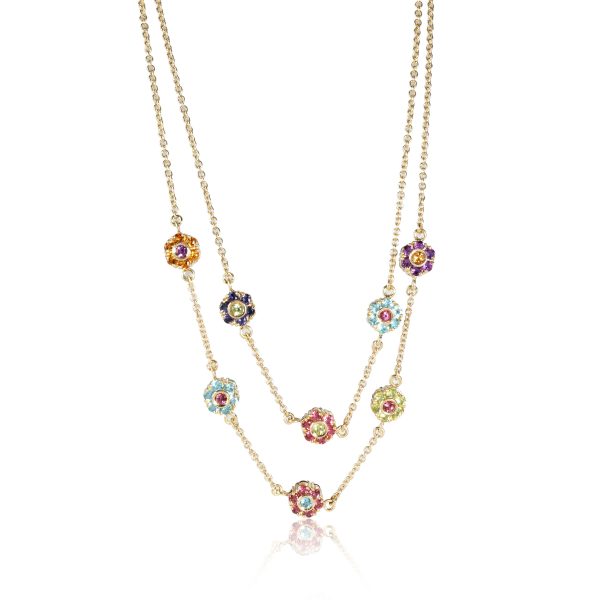 111098 fv Pasquale Bruni Fiori Multi Colored Sapphire Necklace in 18K Yellow Gold