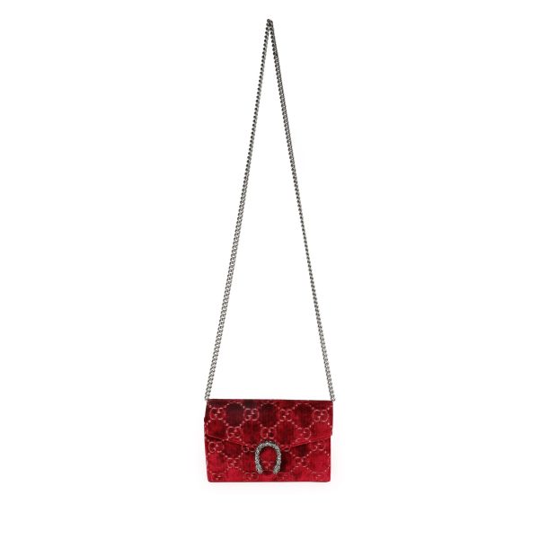 111149 bv Gucci Red Cipria GG Monogram Velvet Dionysus Mini Chain Wallet