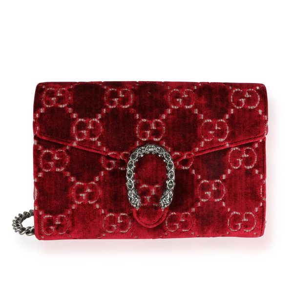 111149 fv Gucci Red Cipria GG Monogram Velvet Dionysus Mini Chain Wallet