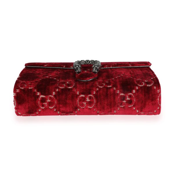 111149 stamp Gucci Red Cipria GG Monogram Velvet Dionysus Mini Chain Wallet