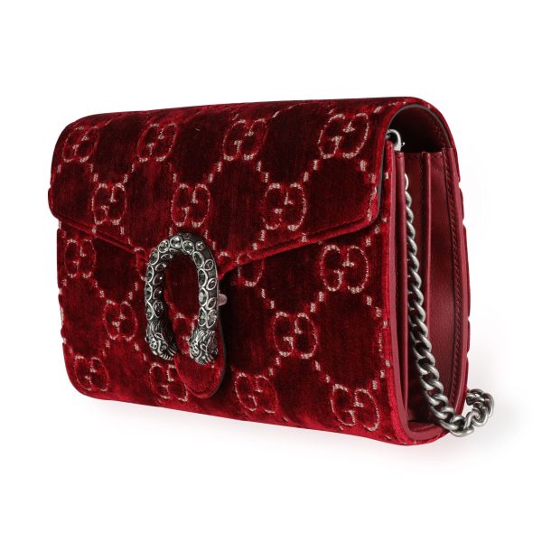 111149 sv Gucci Red Cipria GG Monogram Velvet Dionysus Mini Chain Wallet