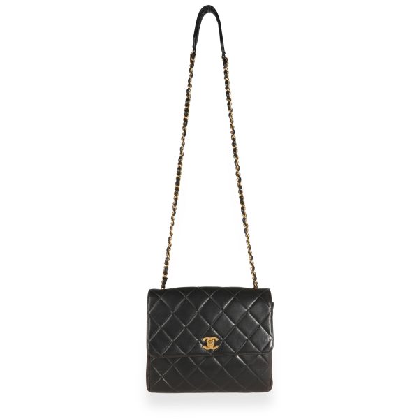 111182 bv Chanel Vintage Black Quilted Lambskin Crossbody Flap Bag