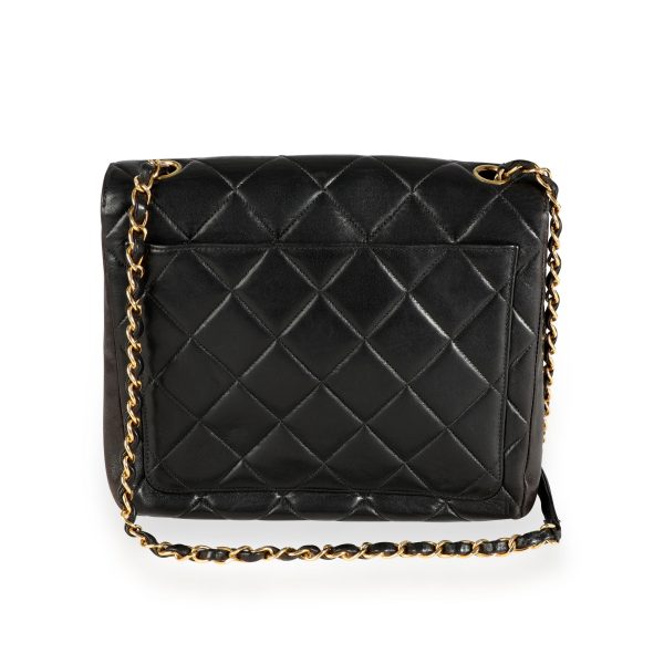 111182 pv Chanel Vintage Black Quilted Lambskin Crossbody Flap Bag