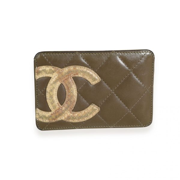 111219 fv Chanel Olive Green Leather Python Ligne Cambon Card Holder