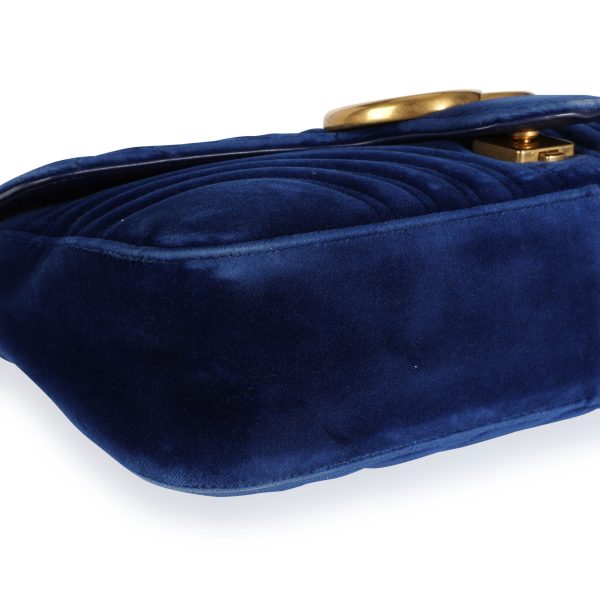 111229 box Gucci Royal Blue Matelass√© Velvet GG Marmont Medium Shoulder Bag