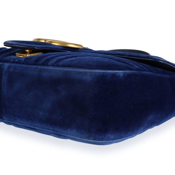 111229 clasp Gucci Royal Blue Matelass√© Velvet GG Marmont Medium Shoulder Bag