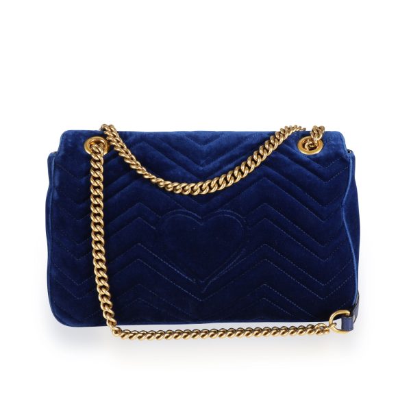 111229 pv Gucci Royal Blue Matelass√© Velvet GG Marmont Medium Shoulder Bag