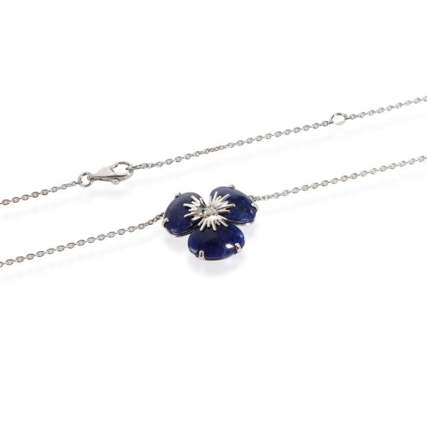 111235 clasp Navy Blue Quartz Diamond Fashion Necklace in 18K White Gold 002 CTW