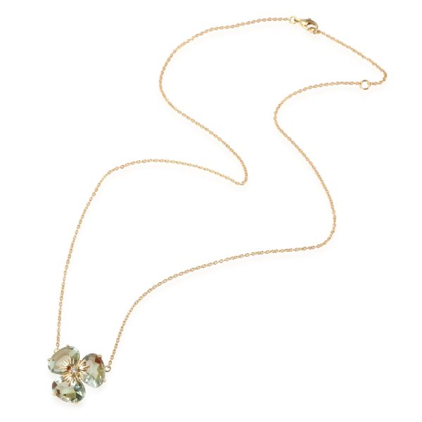 111236 pv Vianna Brasil Prasiolite Diamond Flower Necklace in 18K Yellow Gold