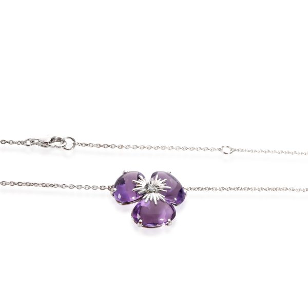 111238 clasp 6956255d 73bd 4e8c a02d 82adc29a7955 Amethyst Diamond Flower Necklace in 18K White Gold 002 CTW