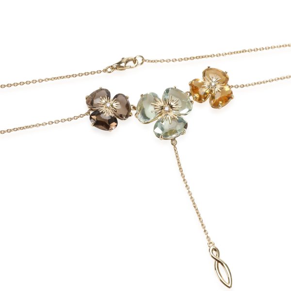 111247 clasp Citrine Praziolite Smoky QuartzDiamond Flower Necklace in 18K Gold 005 CTW