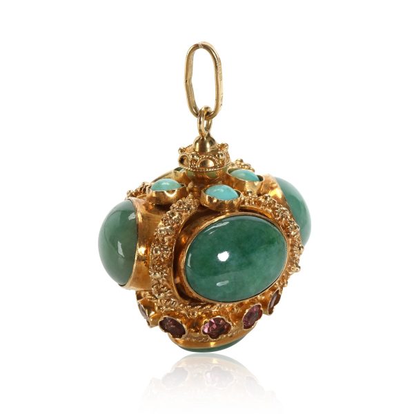 111406 fv 218bca44 4084 41b8 a12d b29acb3249e1 Etruscan Revival Style Charm Pendant Jade Turquoise Pink Sapphires in Gold