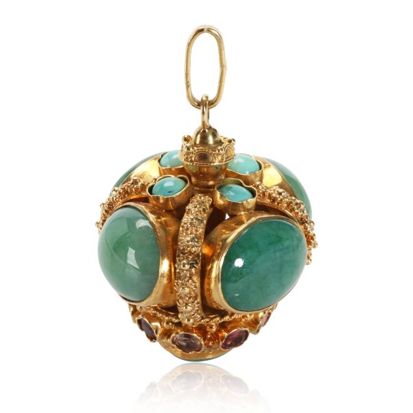 111406 sv 80602738 ea37 4416 92ac bd38b198495e Etruscan Revival Style Charm Pendant Jade Turquoise Pink Sapphires in Gold