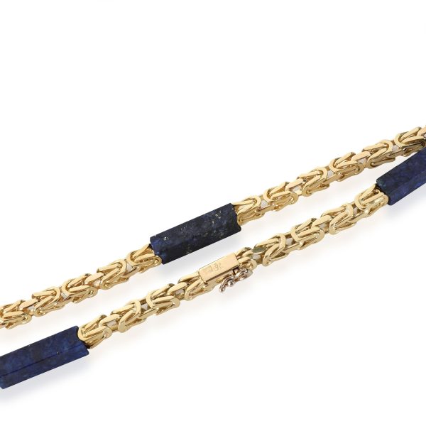 111442 clasp Vintage Lapiis Lazuli 10 Station Necklace in 18K Yelllow Gold