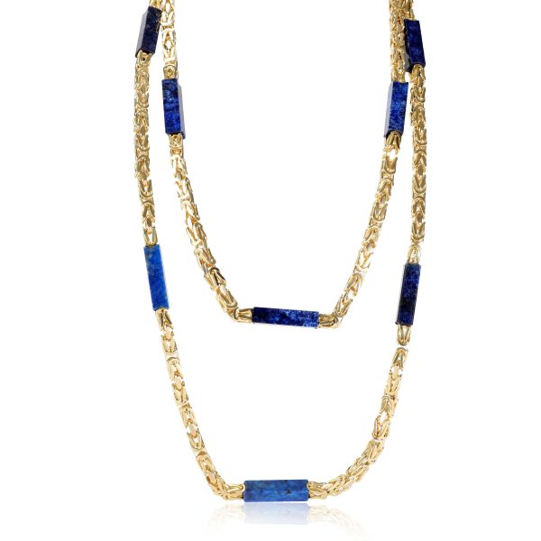 111442 fv Vintage Lapiis Lazuli 10 Station Necklace in 18K Yelllow Gold