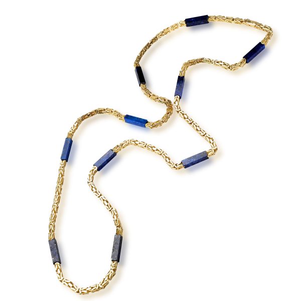 111442 pv Vintage Lapiis Lazuli 10 Station Necklace in 18K Yelllow Gold