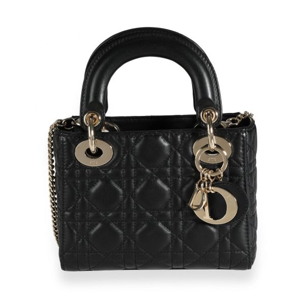 111504 fv ba2b8a30 cb8a 4f10 b27e 6d20da28db89 Dior Black Cannage Lambskin Mini Lady Dior Bag