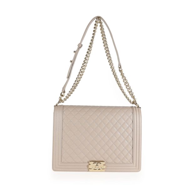 111540 bv Chanel Taupe Quilted Caviar XL Boy Bag