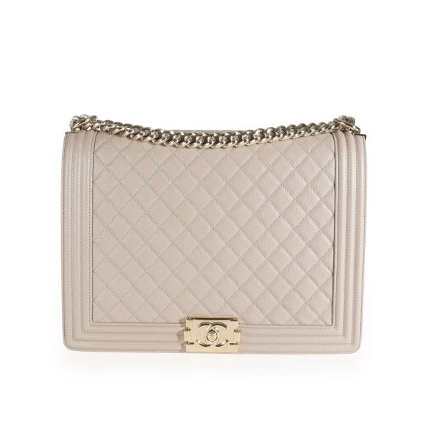 111540 fv Chanel Taupe Quilted Caviar XL Boy Bag