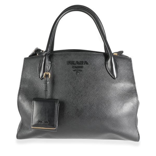 111545 fv 7e1b08f9 2427 4ff6 a4f8 74d3094625f2 Prada Black Saffiano Calfskin Leather Medium Monochrome Bag