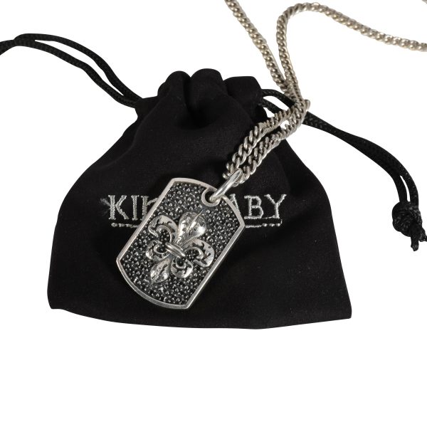 111653 box 2baff8a0 d239 4ee9 ad0d e60dc3054513 King Baby Black Diamond Small Fleur de Lis Relic Dog Tag Pendant in Silver