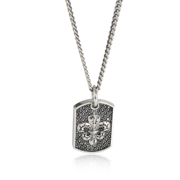 111653 fv 21b2aa88 de88 4f37 a6d3 841dd03b9e06 King Baby Black Diamond Small Fleur de Lis Relic Dog Tag Pendant in Silver