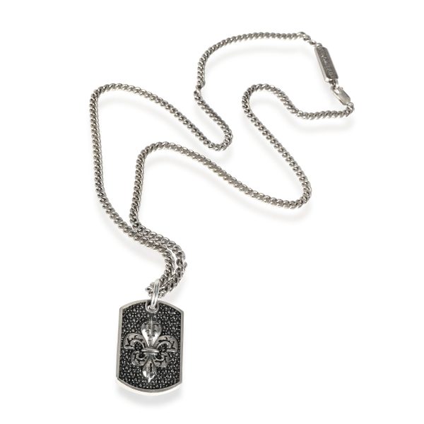 111653 pv 61fae411 01f6 4766 aaaf b663d3b63808 King Baby Black Diamond Small Fleur de Lis Relic Dog Tag Pendant in Silver