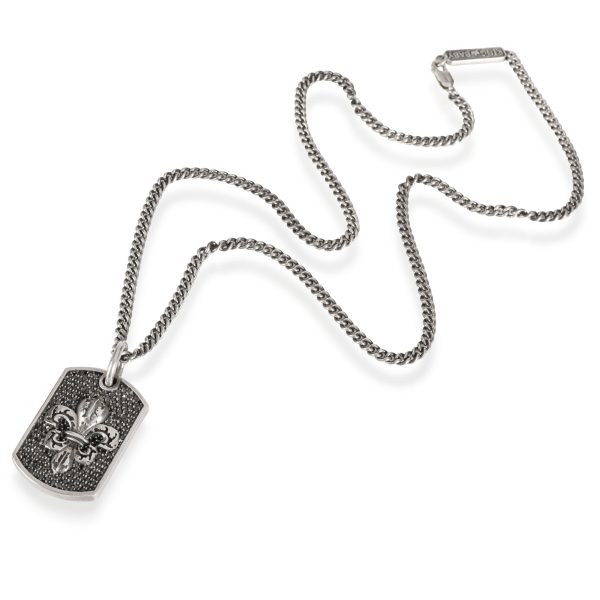 111656 pv d2452f8c ee37 498e 8307 f8b5a37feecf King Baby Pave Black Diamond Fleur de Lis Relic Dog Tag Pendant in Silver