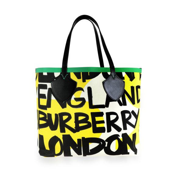 111781 pv 07fe125b 7388 4a74 b13a d379dbd2dc16 Burberry Black Green Graffiti Print Canvas Reversible Giant Tote Bag