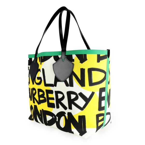 111781 sv e627300f 1978 42be ab4d 17bc5320698e Burberry Black Green Graffiti Print Canvas Reversible Giant Tote Bag