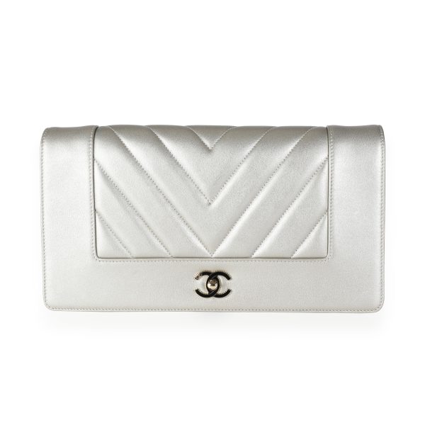 111800 fv Chanel Gold Chevron Quilted Sheepskin Mademoiselle Vintage Clutch